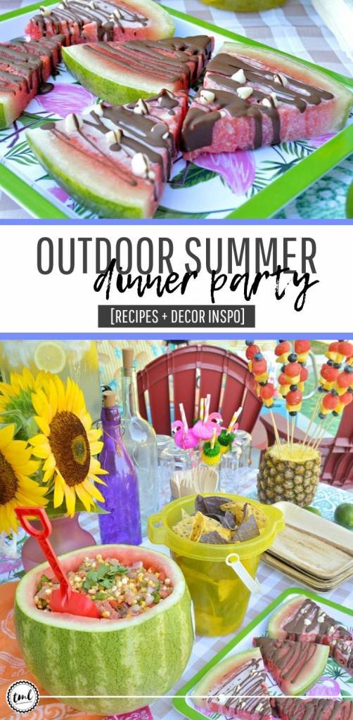Celebrating Summer With An Outdoor Dinner Party | #ad #freshfromflorida #produceparty | How to throw an eco-friendly summer dinner party | Summer outdoor party idea featuring fresh produce | Summer pool party recipes and outdoor party decorations | Celebrating summer with Fresh From Florida recipes | Watermelon and sweet corn recipes | #summerparty #freshrecipes #cornsalsa #fruitrecipes | theMRSingLink