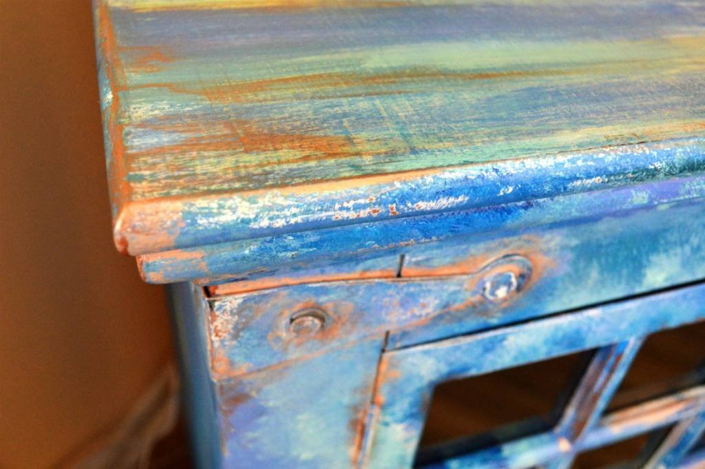 Distress Wood Furniture With Dry Brushing + Faux Copper Rust