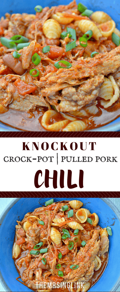 Knockout Crock-Pot Pulled Pork Chili | Chili Recipes | Pulled Pork Recipes | Comfort Food Recipes | Crock-Pot Recipes | #crockpot #chili #recipes #slowcooker #foodie theMRSingLink