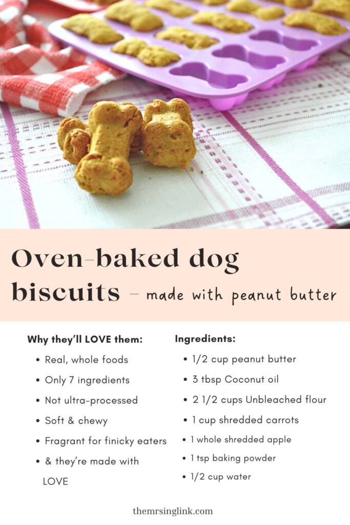 Oven-baked dog biscuits made with peanut butter | Why your dogs will love these homemade treats | Only 7 ingredients #dogtreats #petrecipes #dogmom #dogrecipes #dogbiscuits