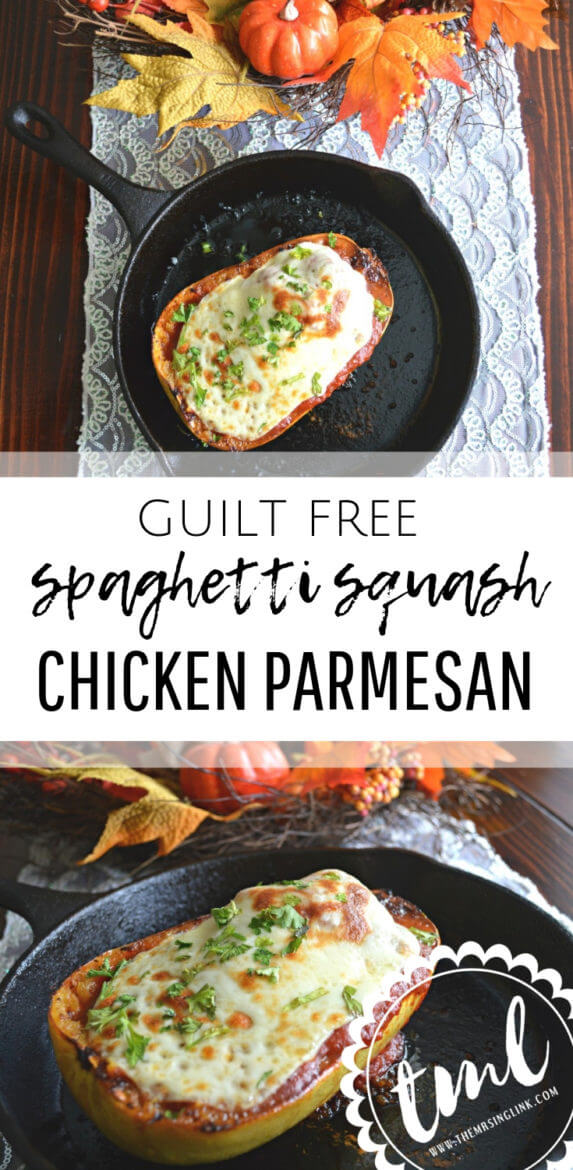 Guilt Free Spaghetti Squash Chicken Parmesan | The perfect dinner date night for two | Healthy recipe alternatives that are just as delicious | Clean eating comfort food | Italian inspired recipes | Easy kid-friendly meals | #cleaneating #healthyrecipes #comfortfood #chickenparm | theMRSingLink