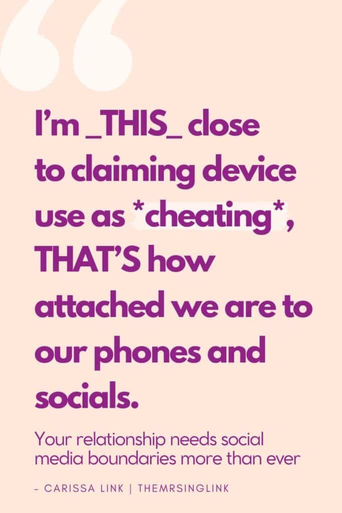 The reliance on cell phones has already replaced so many things in life (like having an alarm clock), but it should never become a valuable distraction or a replacement for your significant other. Joking but also not joking: I'm _THIS_ close to claiming excessive and obsessive phone and social media use as a contender for cheating. #boundaries #relationshipadvice #cheating #emotionalaffair