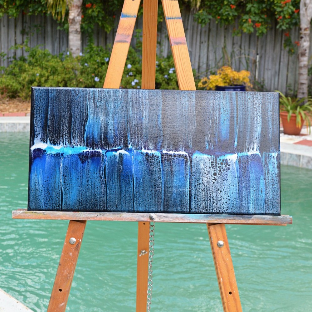10x20 Black, blue, and silver 'Thin Blue Line' inspired acrylic painting on canvas (fluid swipe art technique)