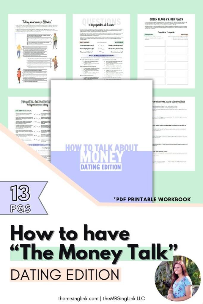 How to have "The Money Talk" - Dating Edition | PDF Printable Workbook Guide for discussing the finances early on in dating | Created by theMRSingLink LLC #dating #printable #etsy #downloadable #finances #financeguide