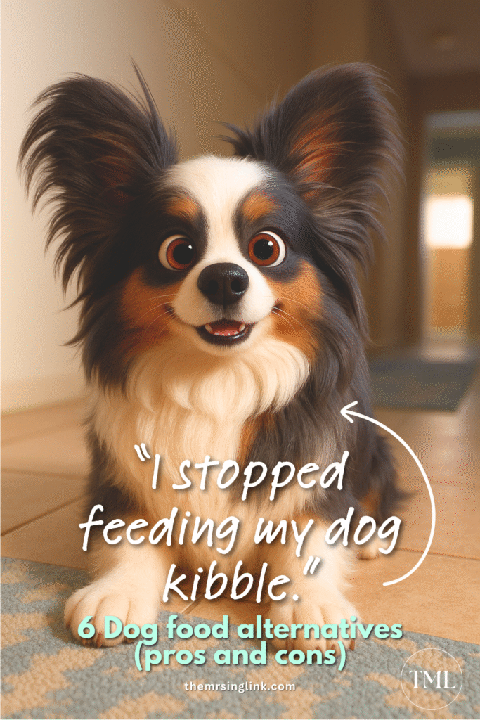 I'm sharing my story on why I stopped feeding my dog kibble, 6 dog food alternatives to kibble and their pros and cons.  #dogfood #petfood #pethealth